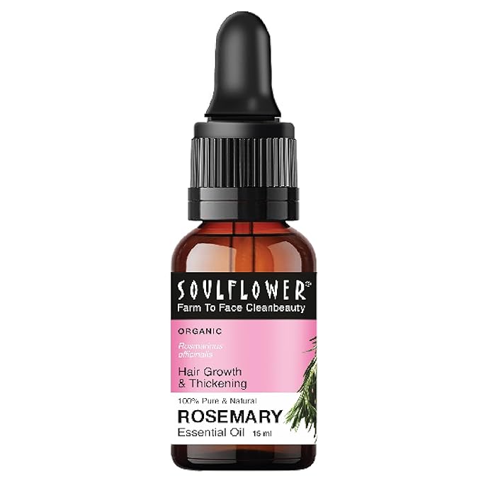Soulflower Rosemary Essential Oil bottle on a white background