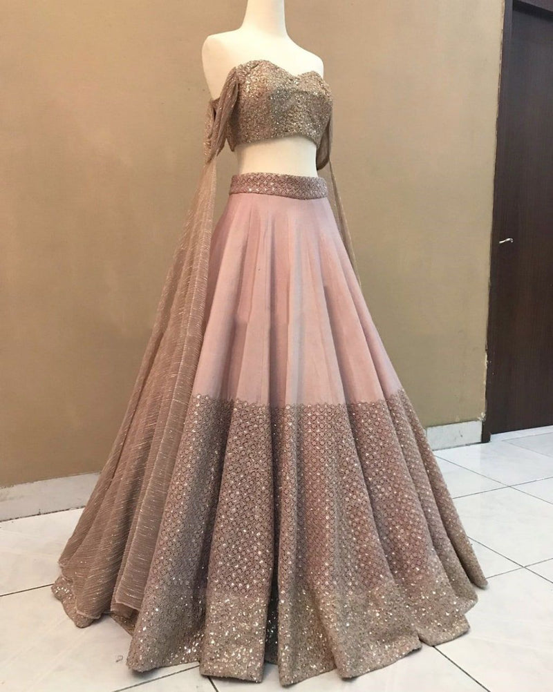 Aastha fashion Baby Pink Foux Georgette lehanga blouse Embroidery Work