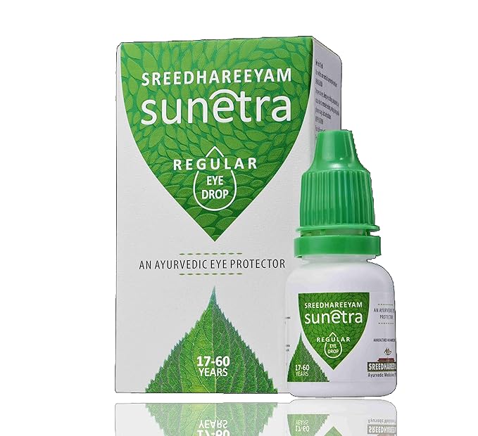 Sreedhareeyam Sunetra eye drop bottle and packaging on a white background
