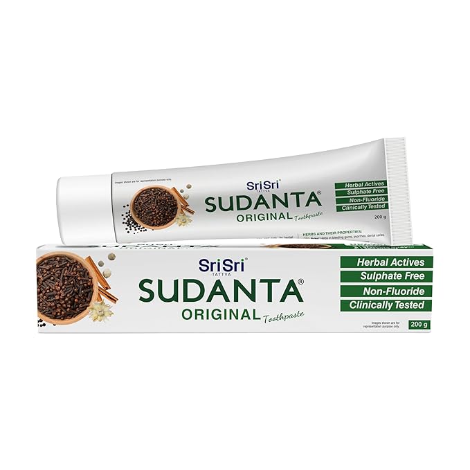 Two tubes of Sri Sri Sudanta Original Toothpaste on a white background
