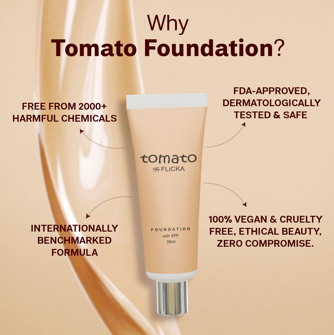 Flicka Cosmetics Tomato Liquid Foundation With Spf Long Lasting Lightweight All Skin Types - Caramel
