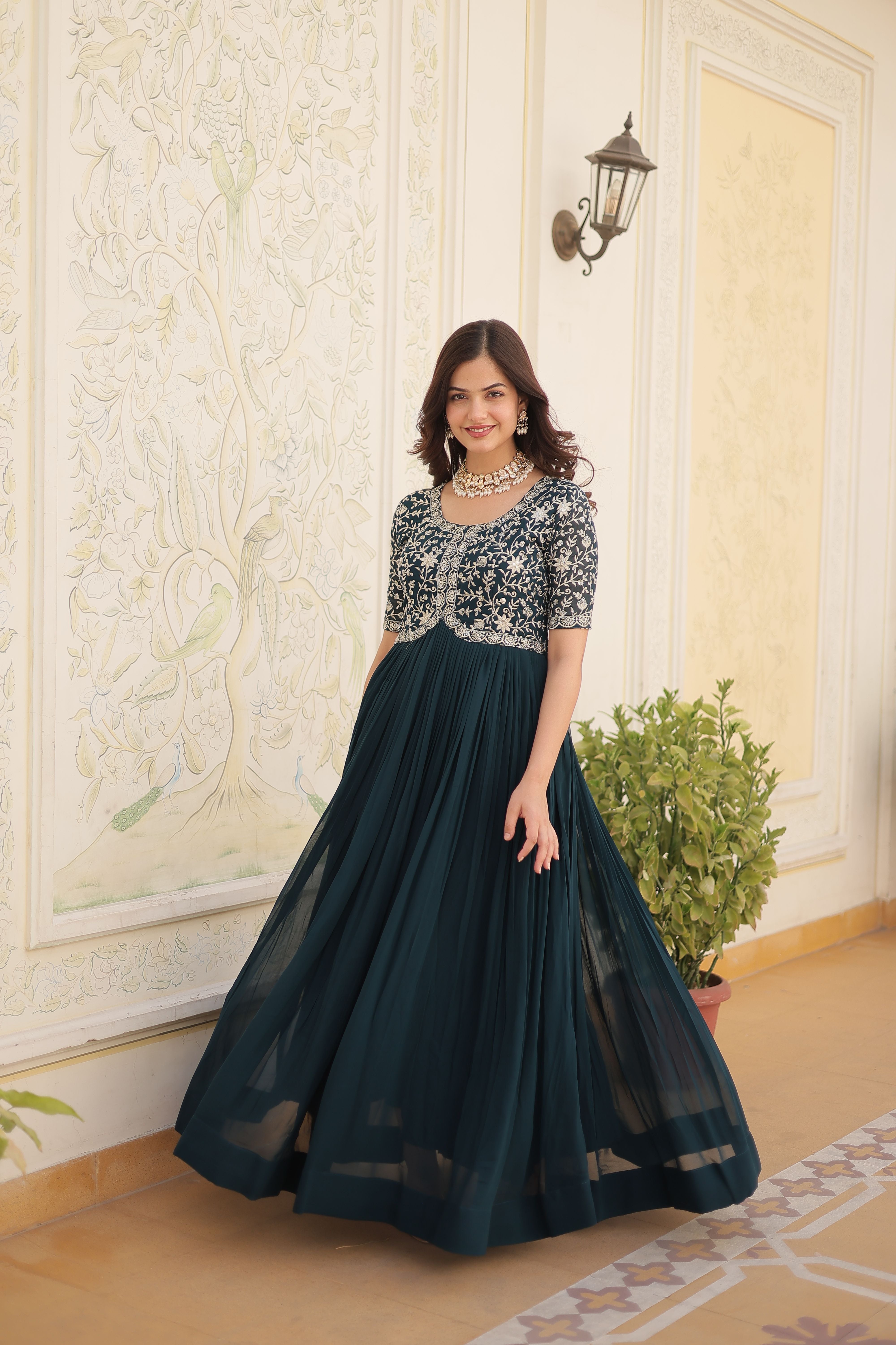 Aastha Rama Faux Blooming with Gown fabric Embroidery Zari Sequins-work