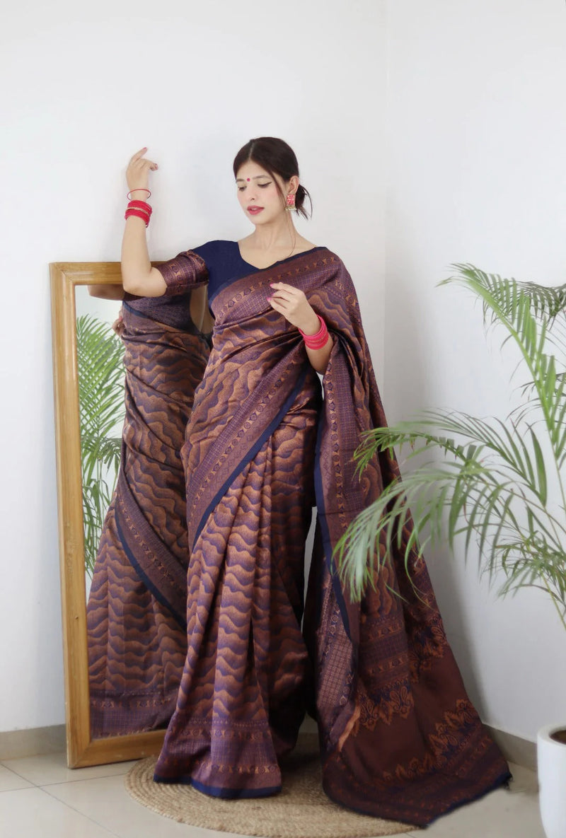 Vamika Weaving Banarasi Jacquard navy Kanjivaram Saree