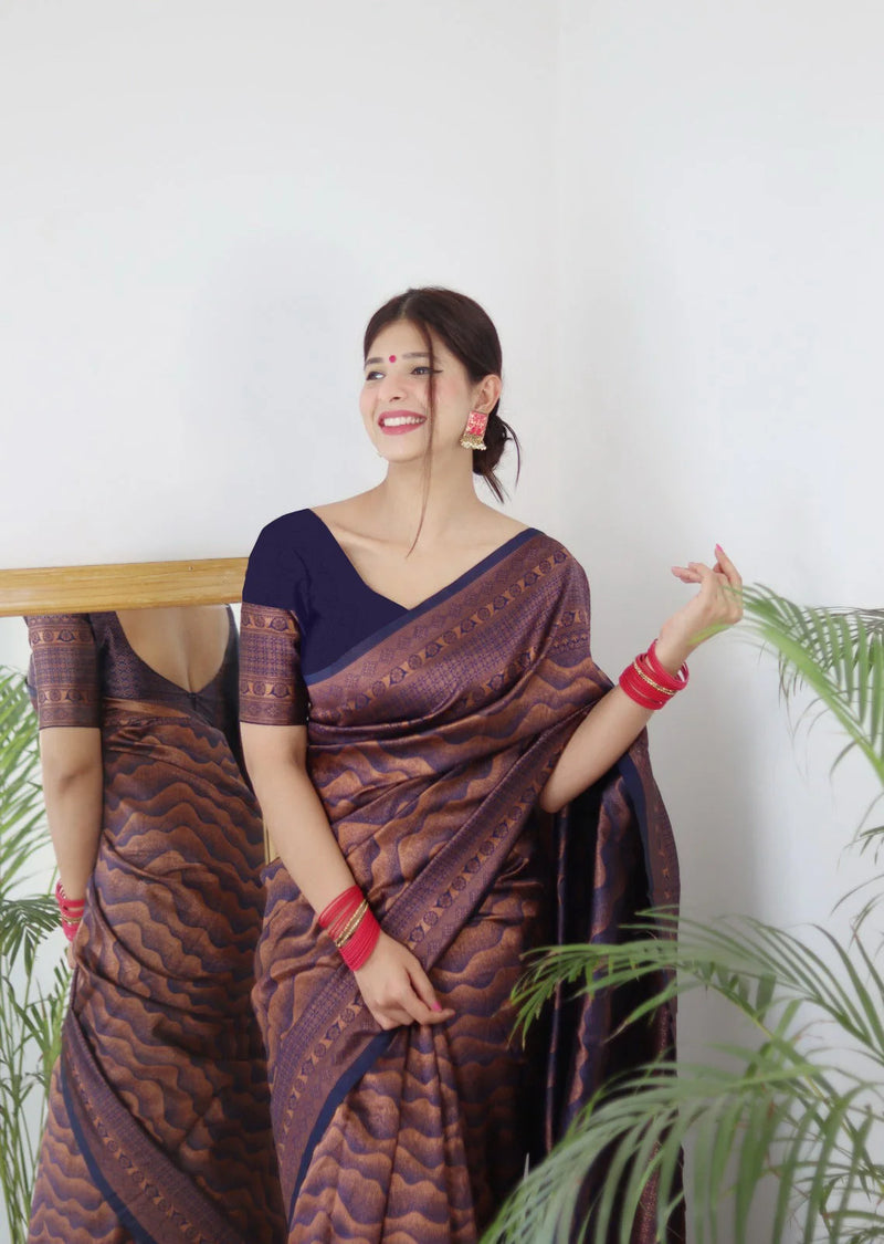 Vamika Weaving Banarasi Jacquard navy Kanjivaram Saree