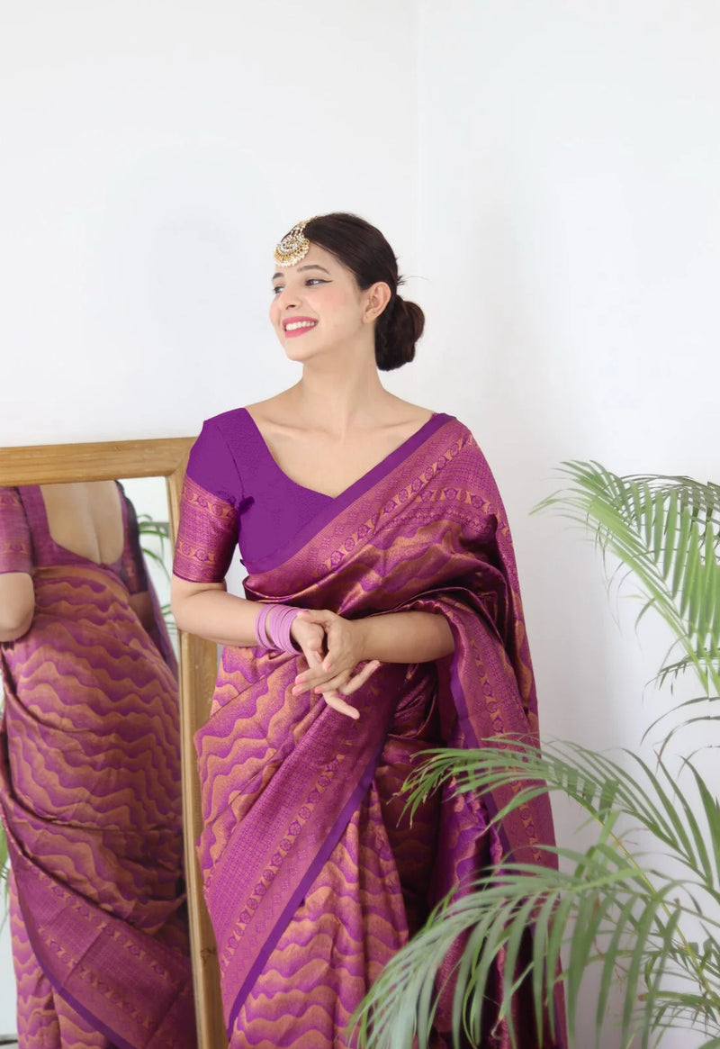 Vamika Weaving Banarasi Jacquard Purple Kanjivaram Saree