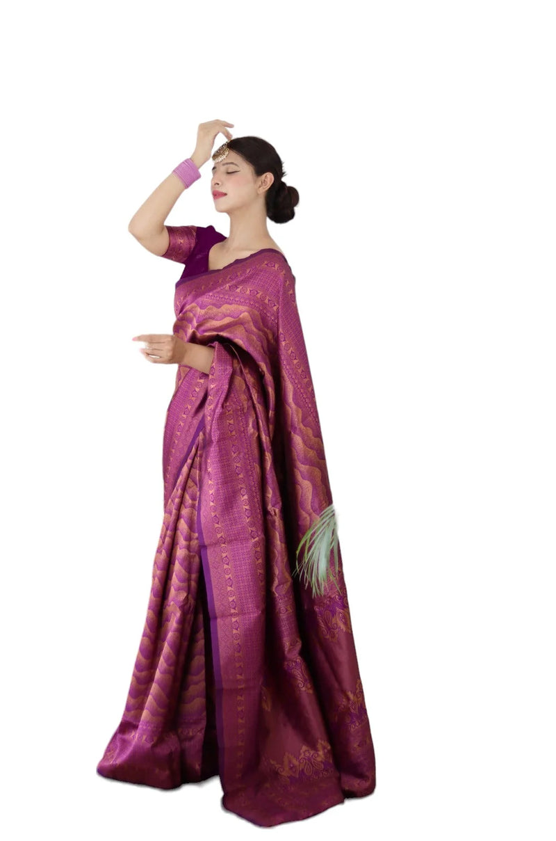 Vamika Weaving Banarasi Jacquard Purple Kanjivaram Saree