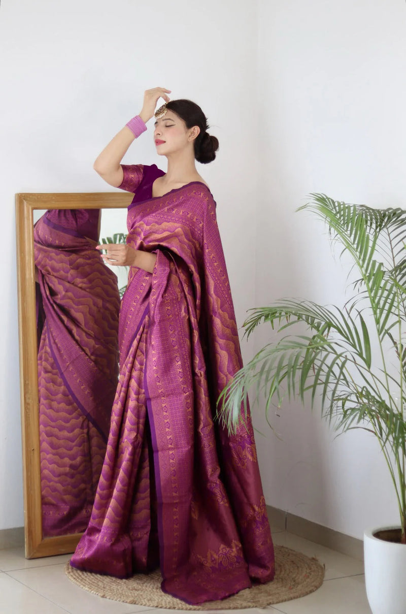 Vamika Weaving Banarasi Jacquard Purple Kanjivaram Saree