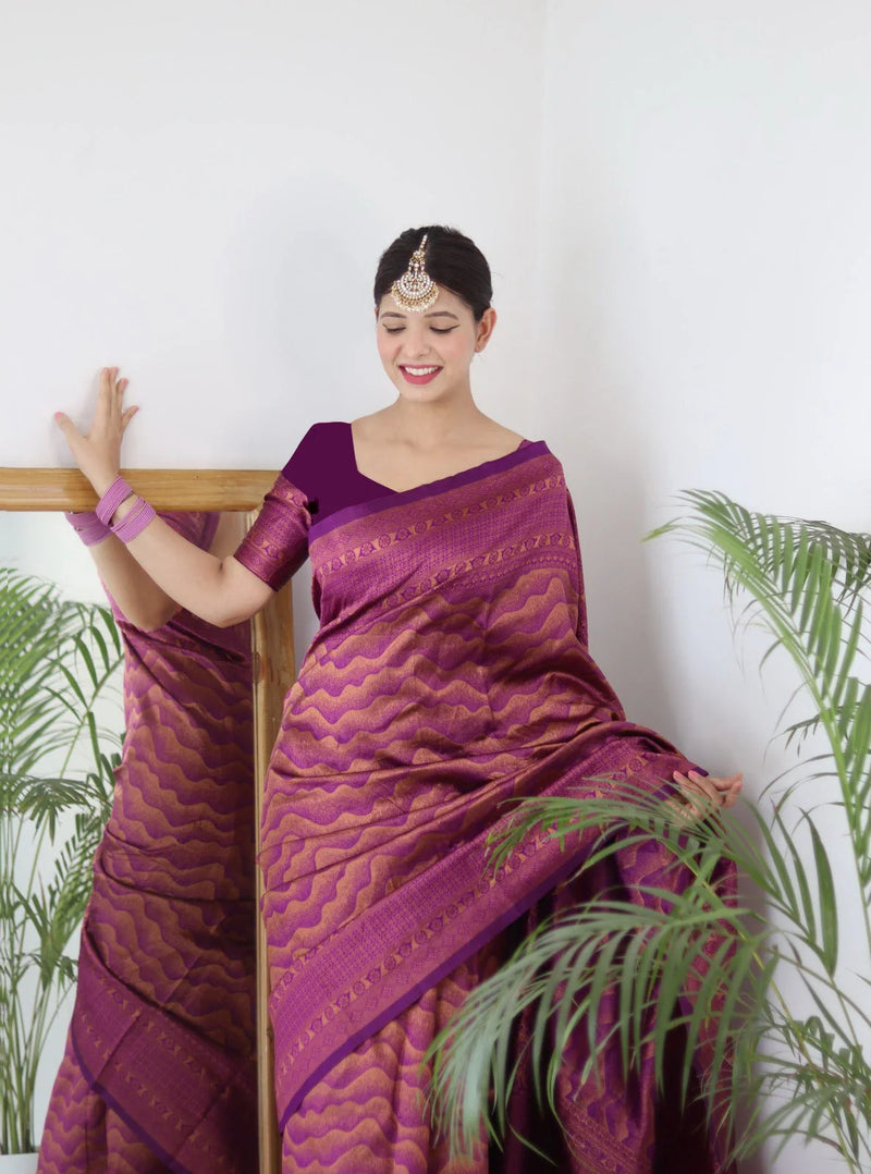 Vamika Weaving Banarasi Jacquard Purple Kanjivaram Saree