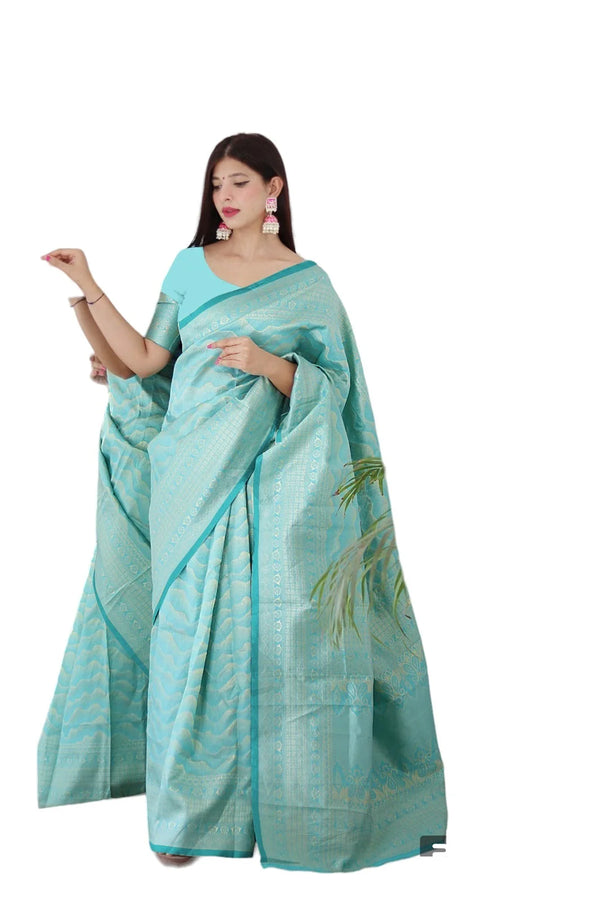 Vamika Weaving Banarasi Jacquard rama Kanjivaram Saree