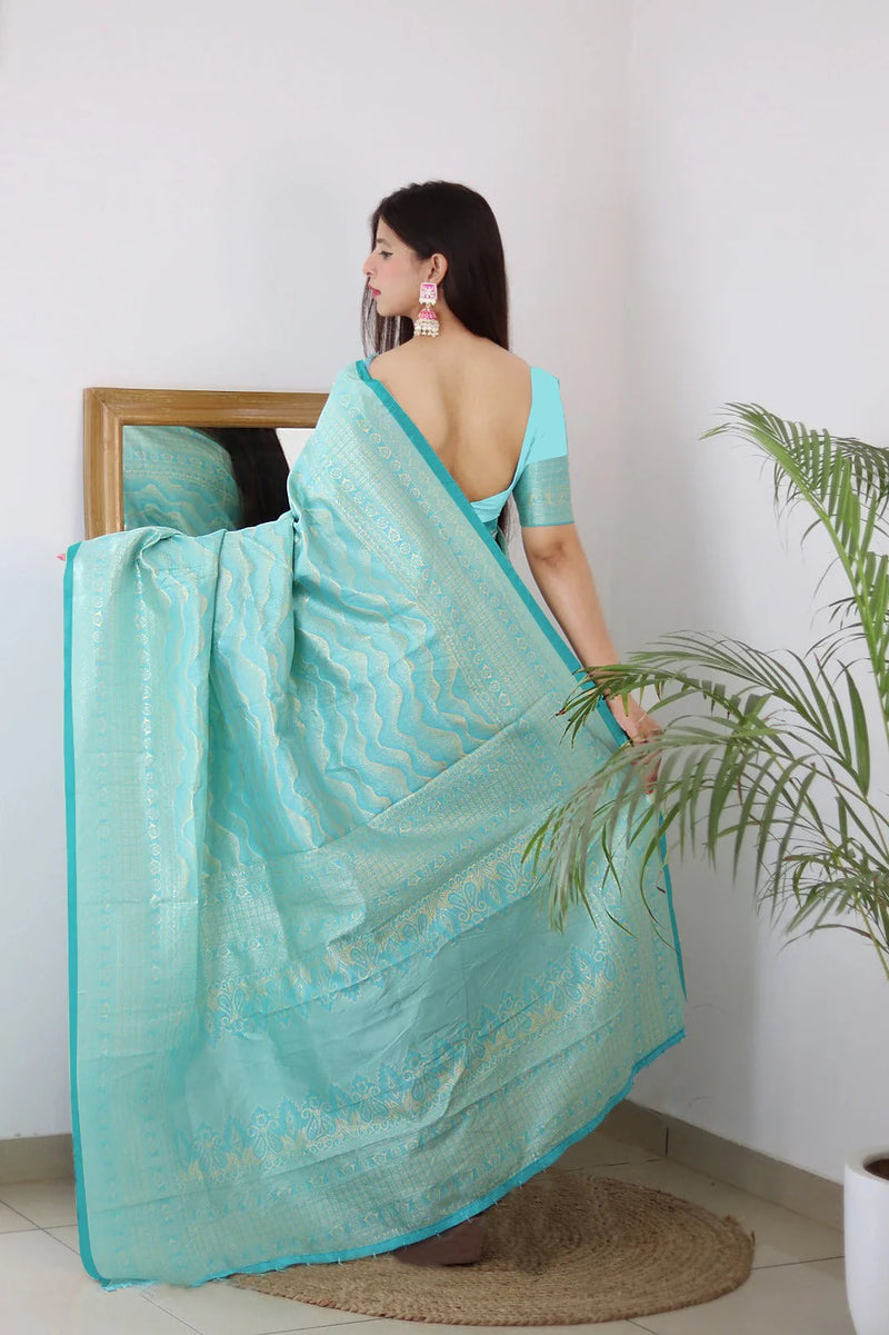 Vamika Weaving Banarasi Jacquard rama Kanjivaram Saree