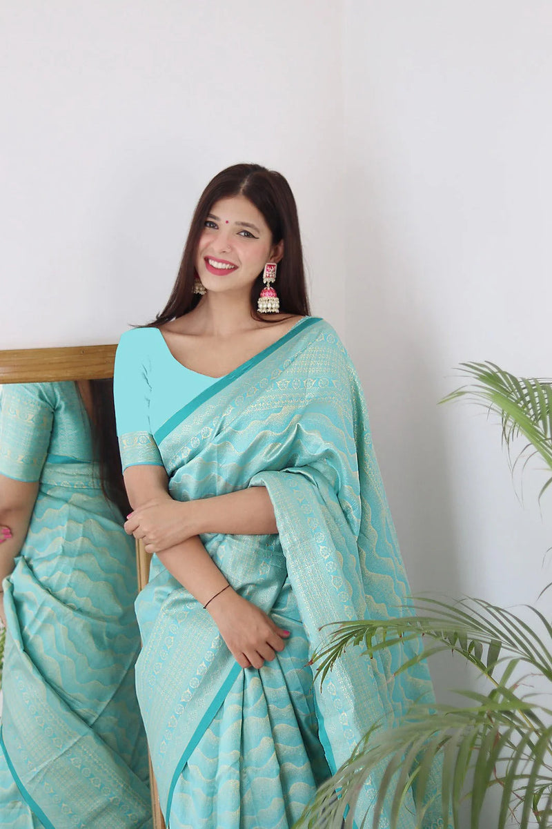 Vamika Weaving Banarasi Jacquard rama Kanjivaram Saree