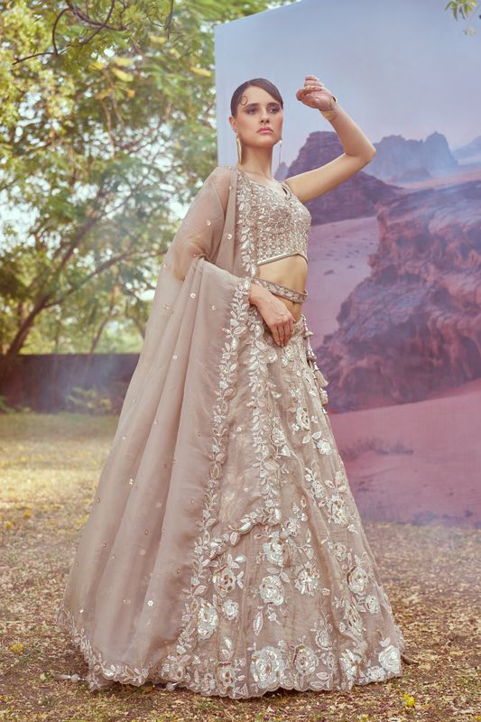 Aastha fashion Beige Slik lehanga blouse Sequinned Work