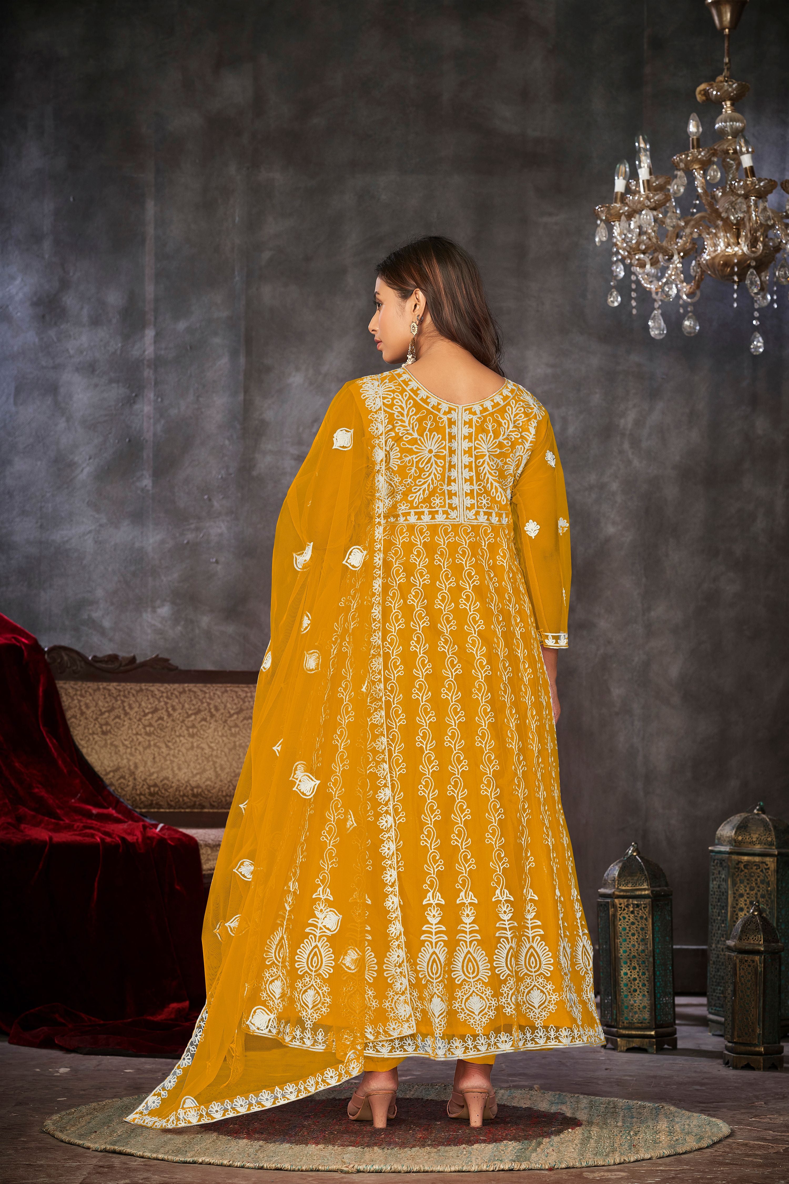 Aastha Musterd Dupatta with Net top fabric Santoon Net Bottom fabric