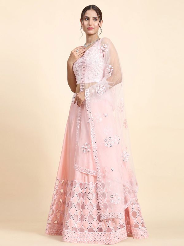 Aastha fashion off pink Lehenga Choli with faux net blouse fabric
