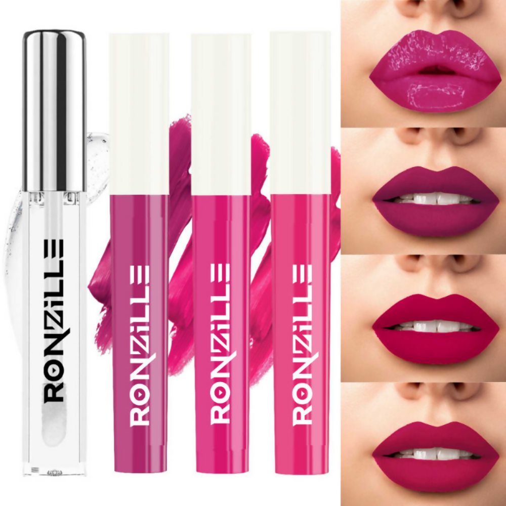 Ronzille Non Transfer Matte Liquid Lipstick Plus Lip Gloss - Blush And Pinks