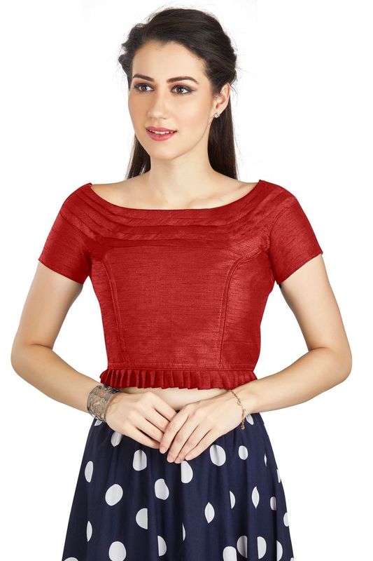 Aastha fashion Red Art Sleek Pleated Neck Blouse Work Princece Blouse