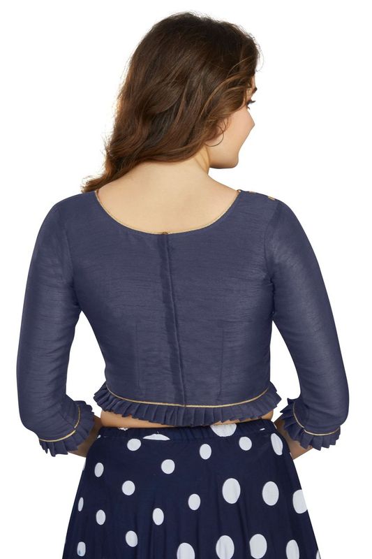 Aastha fashion Navy Blue Art Slik Boat Neck Blouse Work Plain