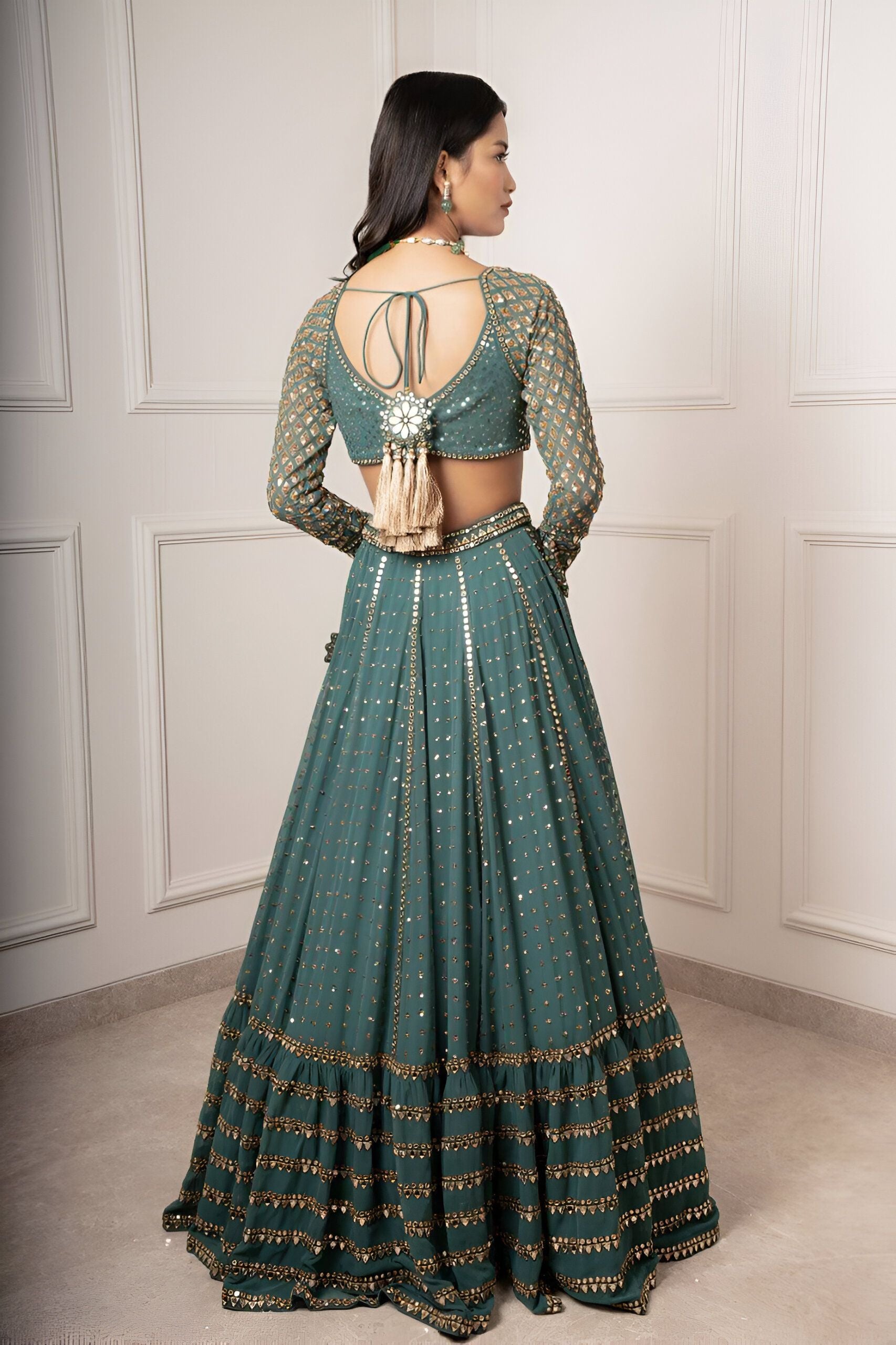 Aastha fashion green Lehenga Choli with faux georgette blouse fabric