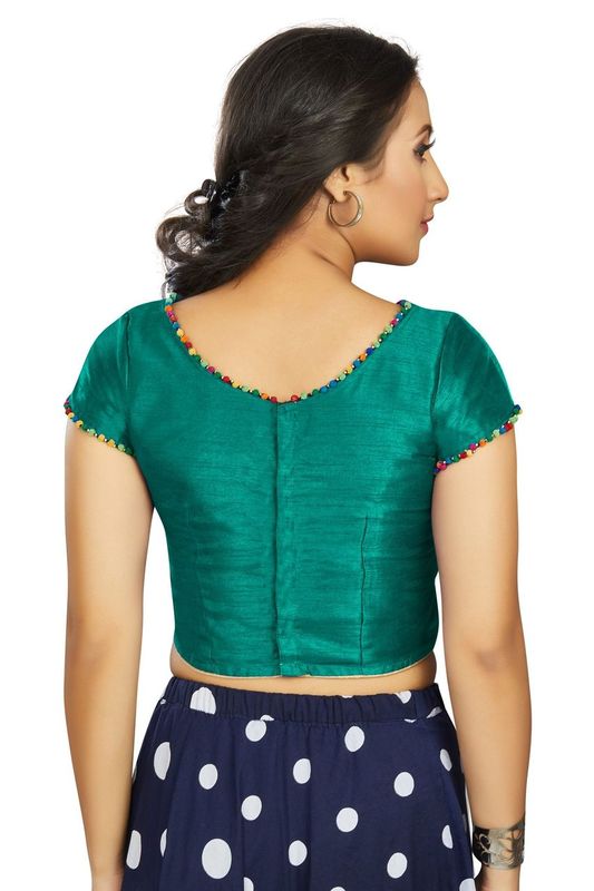 Aastha fashion Sea green Art Slik Boat Neck Blouse Work Plain