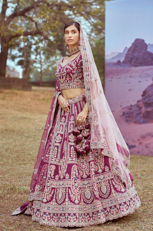 Aastha fashion Purple Slik lehanga blouse Sequinned Work