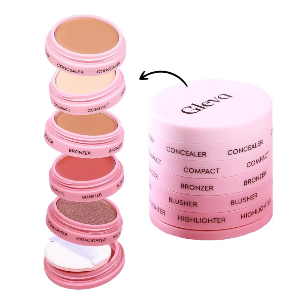 Gleva 5 In 1 Makeup stack Gleva 5 In 1 Makeup stack WIth Concealer, Bronzer, Blusher, Compact & Highlighter Smooth & Blendable Formula - Dusky