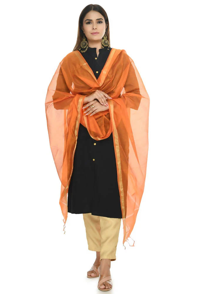 Mominos Fashion Orange Banarsi Piping Dupatta