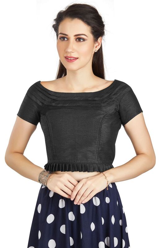 Aastha fashion Black Art Sleek Pleated Neck Blouse Work Princece Blouse