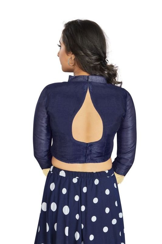 Aastha fashion Navy Blue Art Silk Blouse Fabric Matty In Sleeve Blouse work - Prithvi Mart
