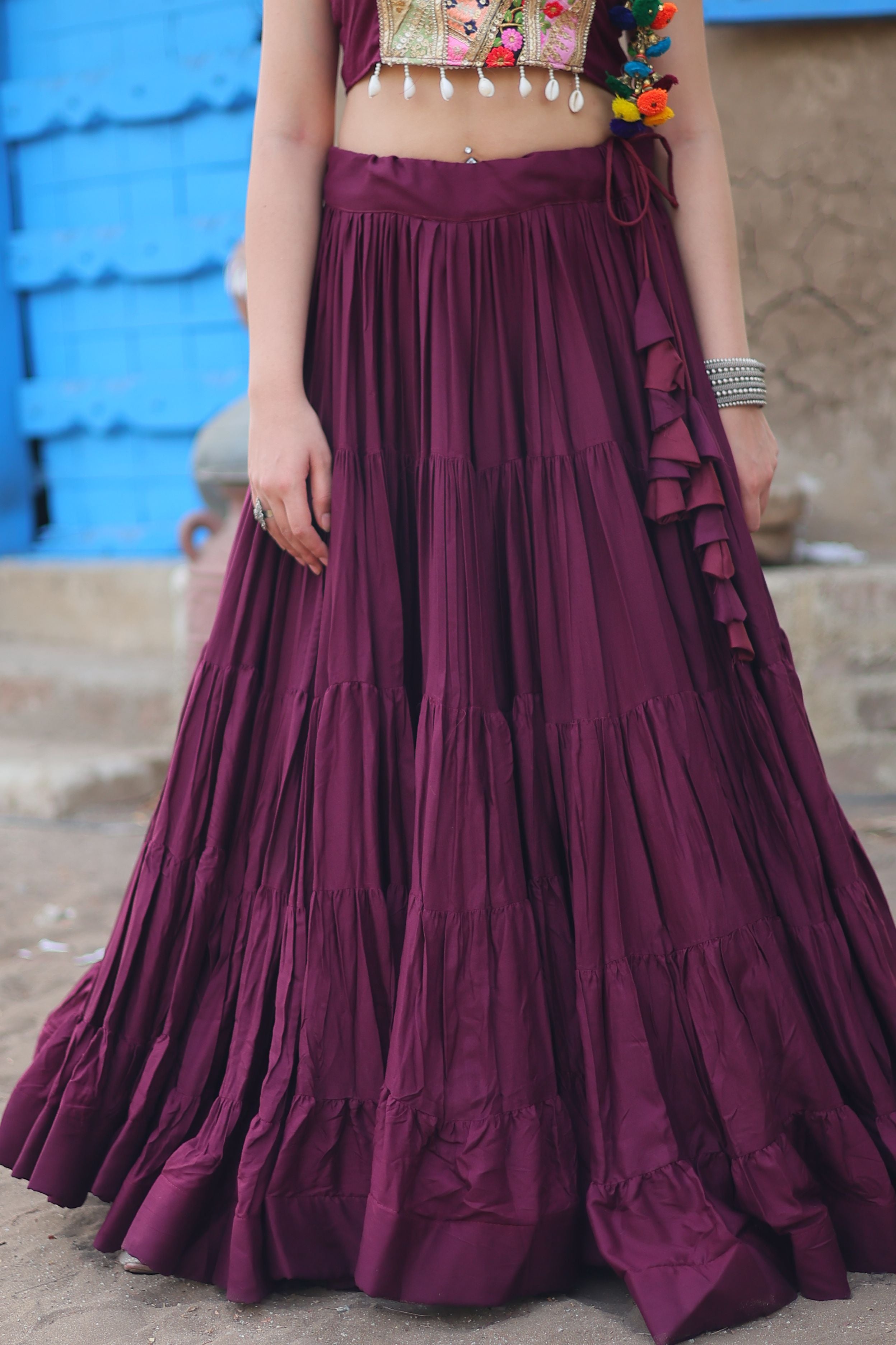 Aastha fashion off wine Lehenga Choli with 14Kg Reyon with Standard Frill fabric blouse fabric