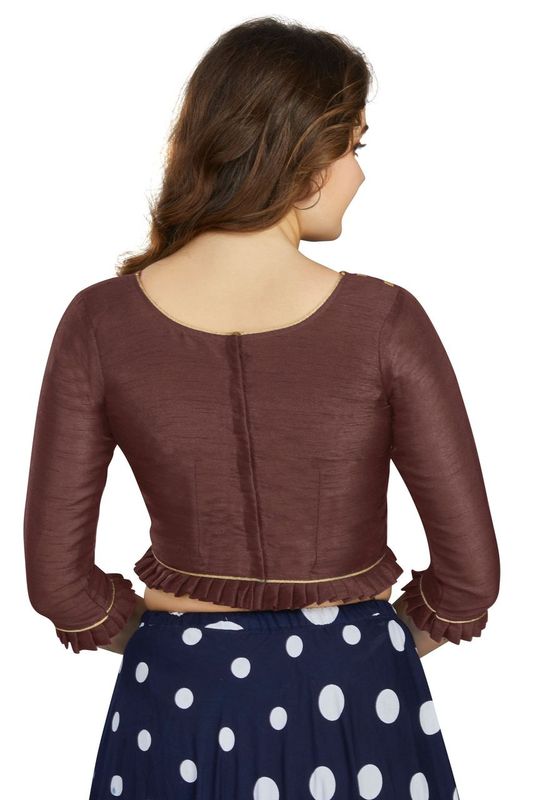 Aastha fashion Coffee Art Slik Boat Neck Blouse Work Plain