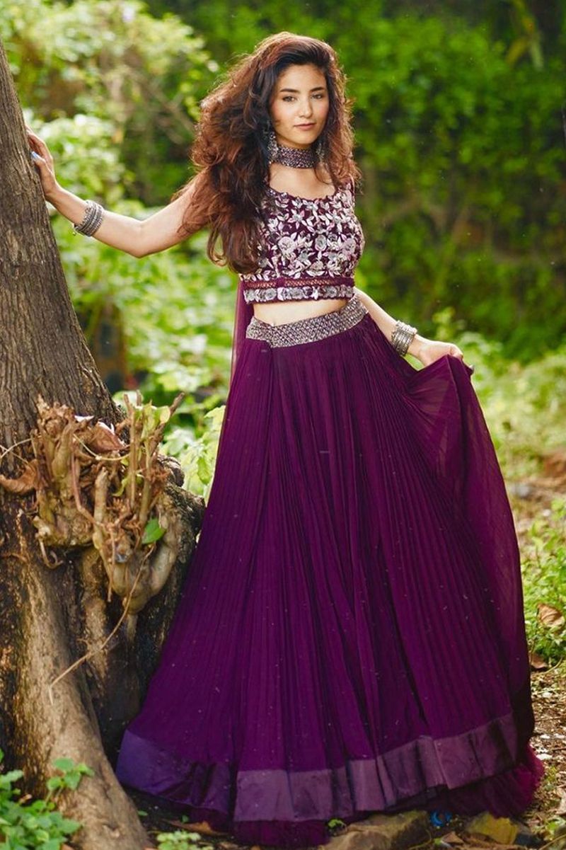 Aastha fashion Wine Georgette lehanga blouse Embroidered work - Prithvi Mart