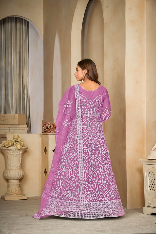 Aastha Light Purple with Net top fabric Santoon Net Bottom fabric