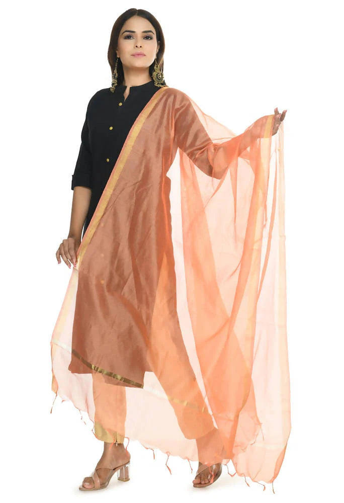 Mominos Fashion Peach Banarsi Piping Dupatta