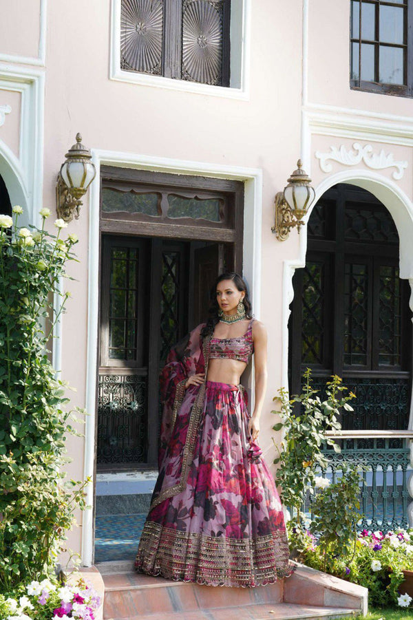 Aastha fashion off light purple Lehenga Choli with organza blouse fabric