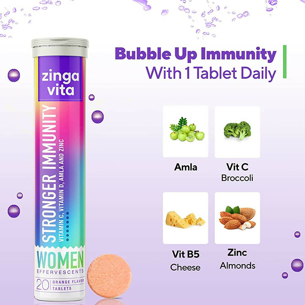 Zingavita Stronger Immunity Effervescent Tablets for Women (Orange Flavor) Sugar Free