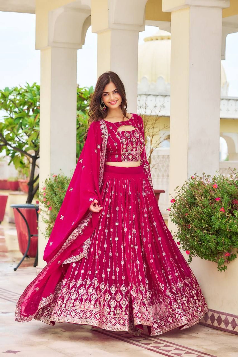 Aastha fashion Magenta Heavy Fox Georgette lehanga blouse fabric Embroidery Sequence Work