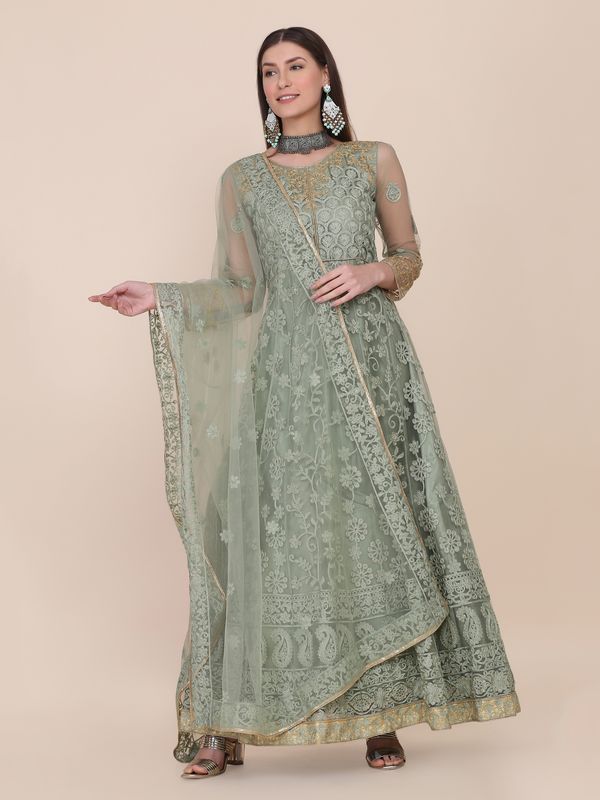 Aastha Light green Dupatta with Net top fabric Crepe Bottom fabric