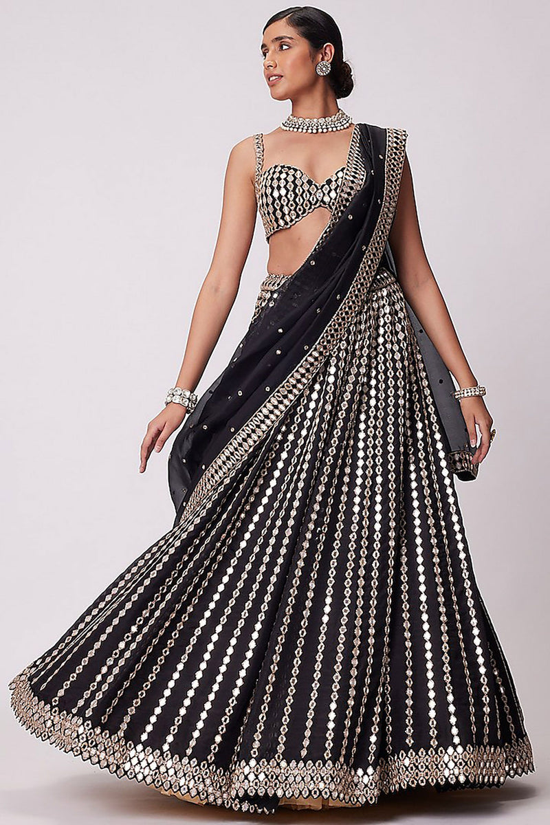 Aastha fashion off black Lehenga Choli with organza silk  blouse fabric