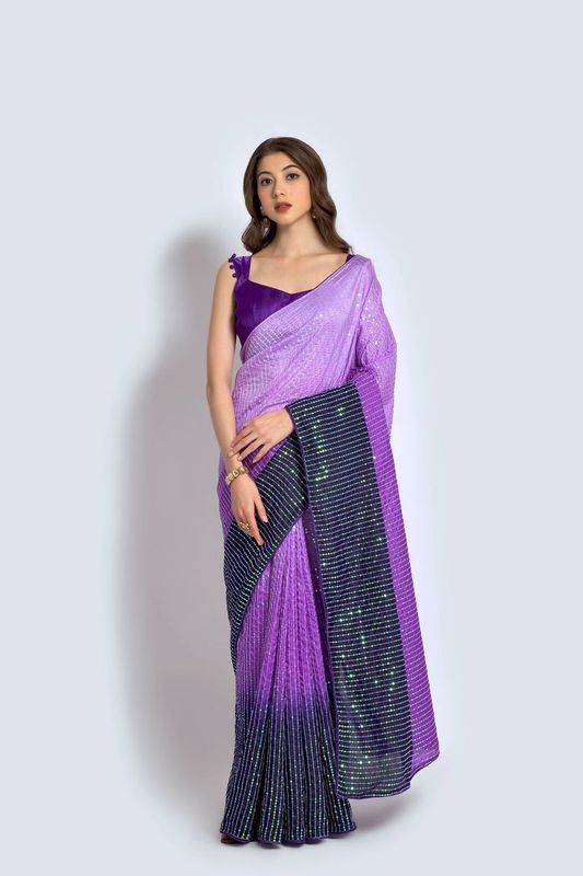 Aastha Multi Vichitra silk Heavy Satin Banglori work Purple color