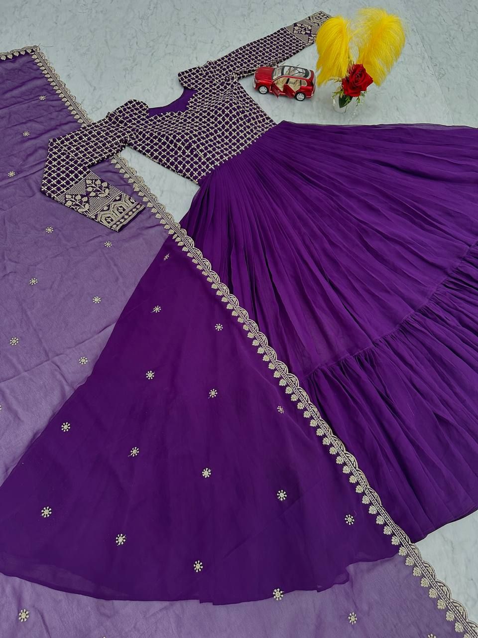 Aastha Purple Fox Georgette with Micro Cotton Heavy 3mm sequence Embroidery Work