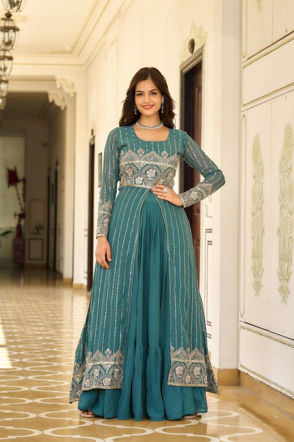 Aastha fashion Turquoise Heavy Fox Georgette lehanga blouse Heavy embroidery Work