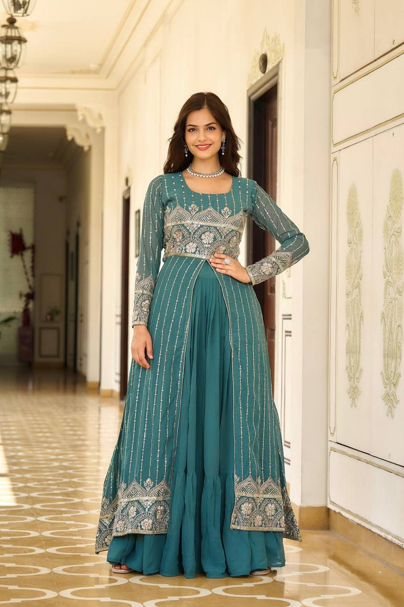 Aastha fashion Turquoise Heavy Fox Georgette lehanga blouse Heavy embroidery Work