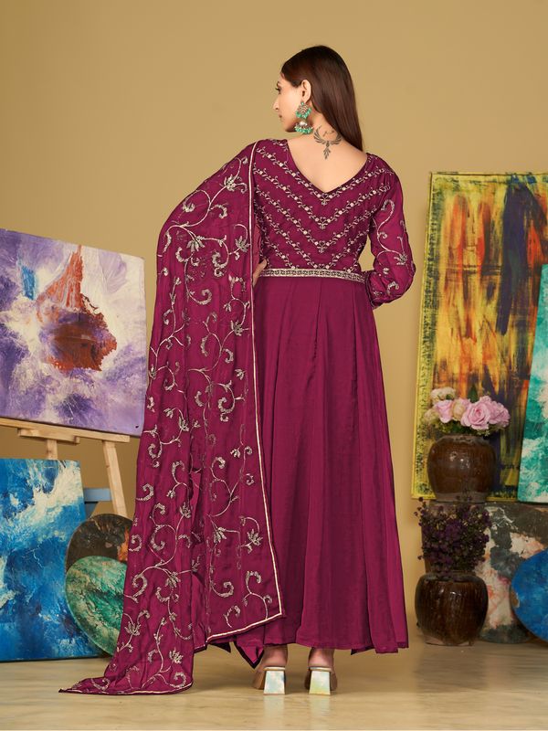 Aastha Dark pink with Net top fabric Santoon Net Bottom fabric