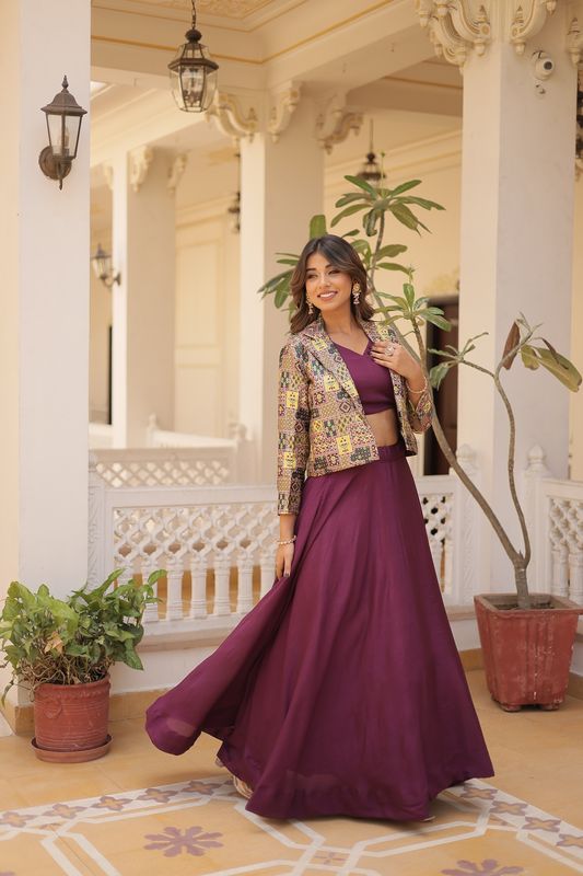 Aastha fashion navy blue Lehenga chinnon blouse fabric embroidery work