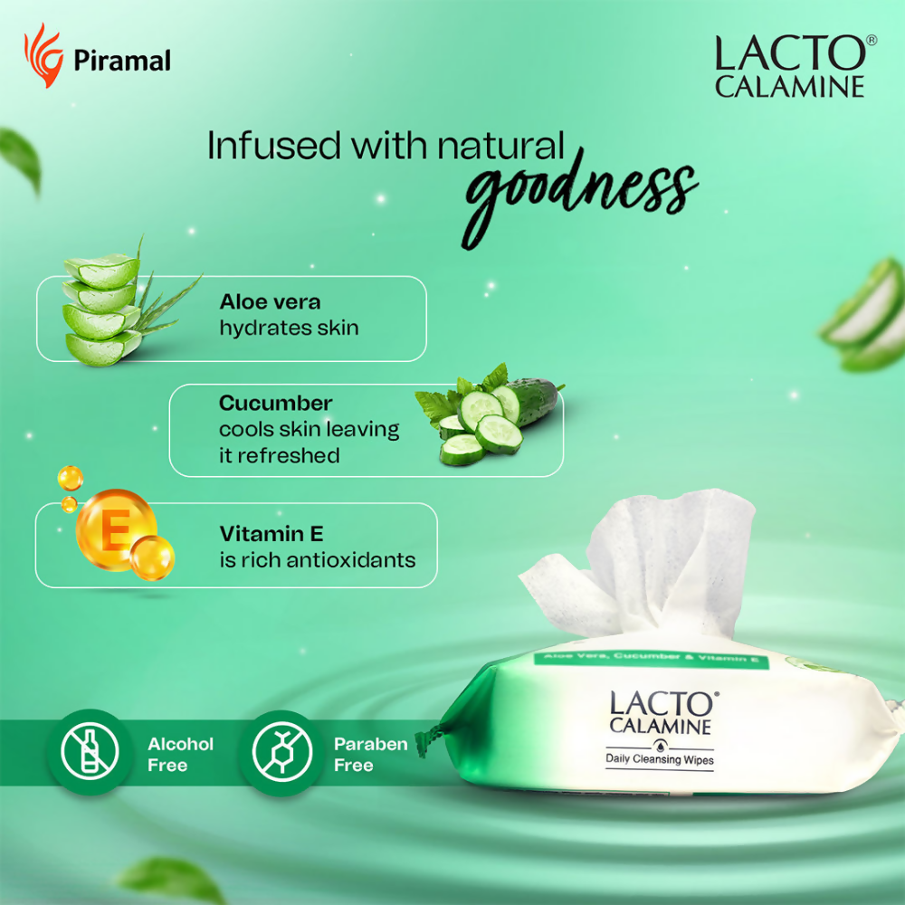 Lacto Calamine Daily Cleansing Face Wipes, Makeup Remover Wipes
