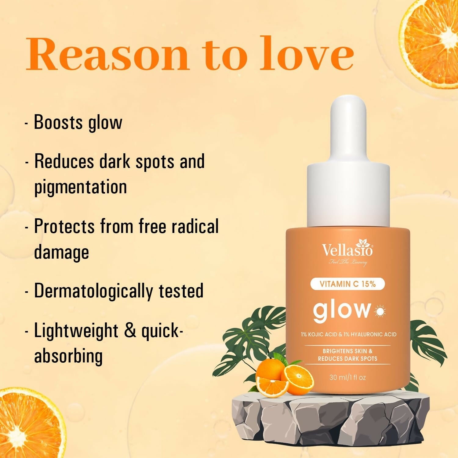 Vellasio 15% Vitamin C Serum with Hyaluronic Acid & Kojic Acid