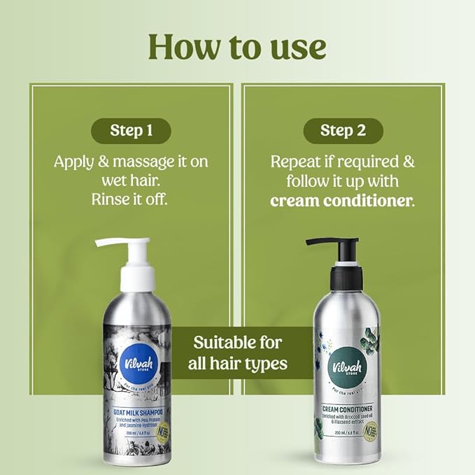 Vilvah Store Goatmilk Shampoo 200ml & Cream Conditioner 200ml Combo Pack