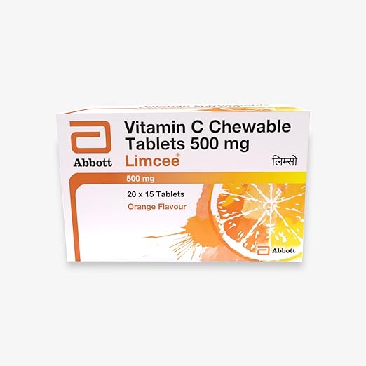 Box of Abbott Vitamin C Chewable Tablets 500 mg on a white background
