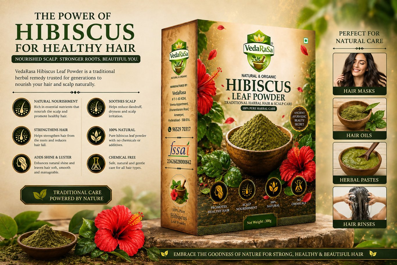 VedaRasa Dried Hibiscus Leaf Powder