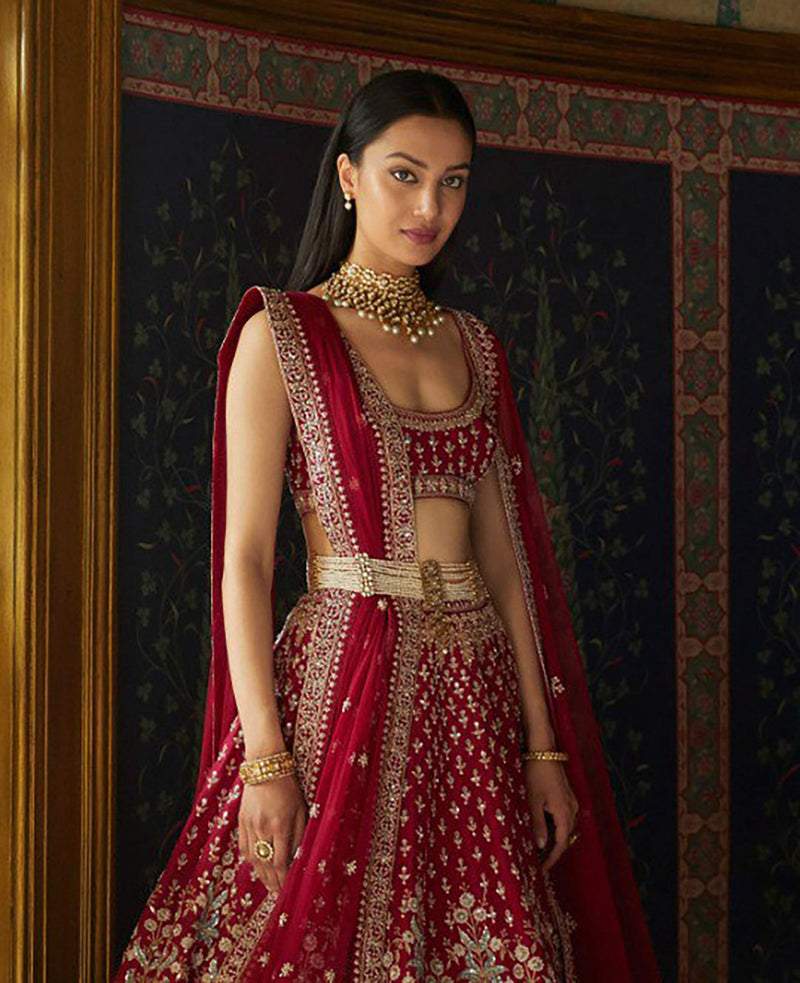 Aastha fashion off maroon Lehenga Choli with two tone tafeta satin silk fabric blouse fabric